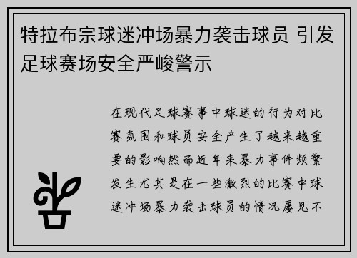 特拉布宗球迷冲场暴力袭击球员 引发足球赛场安全严峻警示 特拉布宗球迷冲场暴力袭击球员 引发足球赛场安全严峻警示